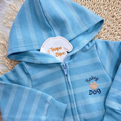 Conj. Jaqueta Baby Dog com capuz e Calça de Moletom - Azul